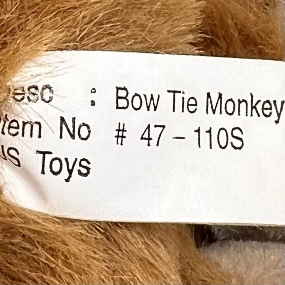 Vintage JS Toys Bow Tie Monkey Plush‎ Stuffed Gorilla Petal Plush With Tag